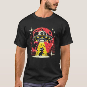 T-shirt Chat Drôle Alien Abduction Rétro Rencontre UFO Sci