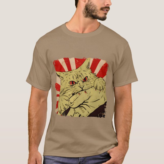 T-shirt Chat drôle Angry Kitty Japonais Anime Chat Bite Ch (Devant)