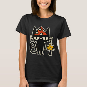 T-shirt Chat Drôle Avec Casquette De Champignon Chat Noir 