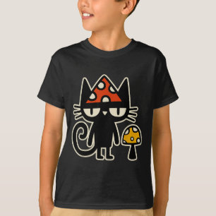 T-shirt Chat drôle avec chapeau de champignon Chat noir av