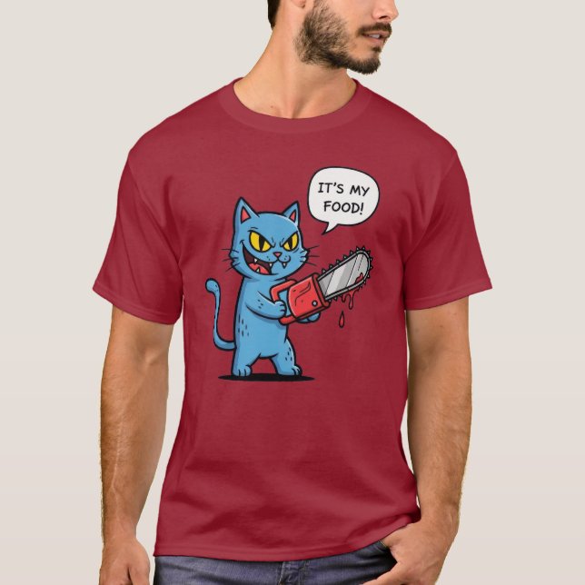 T-shirt Chat Drôle avec Tronçonneuse (Devant)