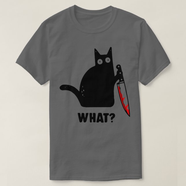T-shirt Chat drôle avec un couteau QUOI (Design devant)