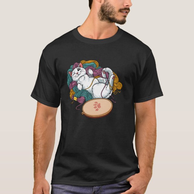 T-shirt Chat Drôle Broderie (Devant)