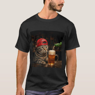 T-shirt Chat drôle buvant de la bière patriotique 4 juille