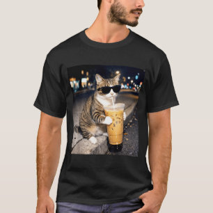T-shirt Chat drôle buvant du café glacé mème animal pour h