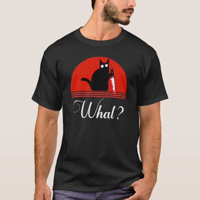 T-shirt Chat Drôle Ce Chat Mignonne Noir Avec Un Couteau (Devant)