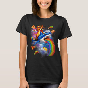 T-shirt Chat drôle chevauchant requin arc-en-ciel pizza ta