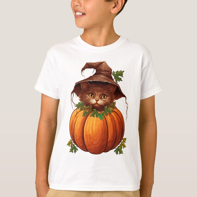 T-SHIRT CHAT DRÔLE CITROUILLE MIGNON (Devant)