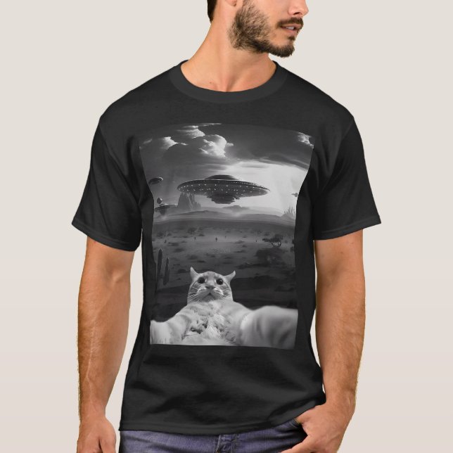 T-shirt Chat drôle d'alien Ufo (Devant)