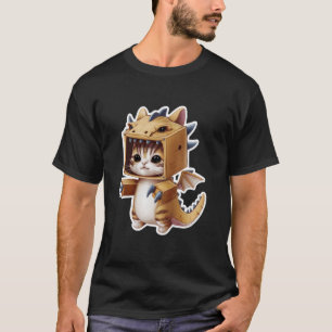 T-shirt Chat drôle dans un dragon en carton drôle mignon t