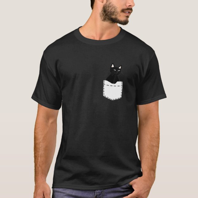 T-shirt Chat Drôle Dans Une Poche (Devant)