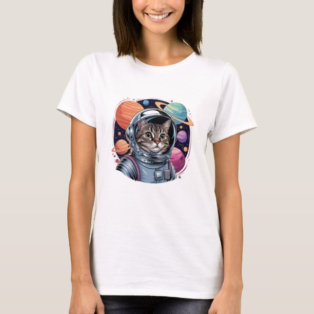 T-shirt Chat drôle d'astronaute dans l'espace (Devant)