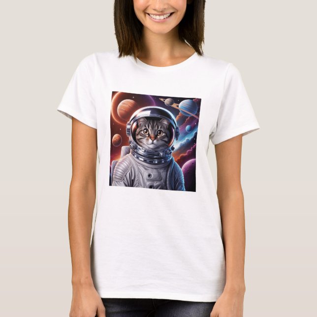 T-shirt Chat drôle d'astronaute dans l'espace (Devant)