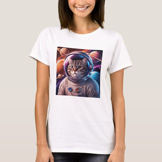 T-shirt Chat drôle d'astronaute dans l'espace (Devant)