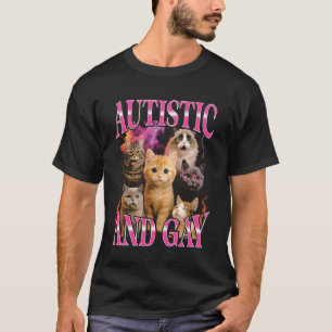 T-shirt Chat drôle de contrefaçon autiste et gay