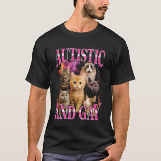T-shirt Chat drôle de contrefaçon autiste et gay