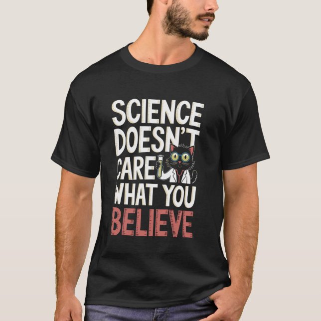 T-shirt Chat drôle de design rétro La science s'en fiche (Devant)