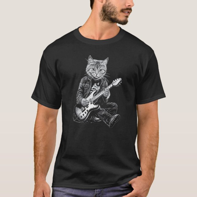 T-shirt Chat drôle de guitare 1 (Devant)