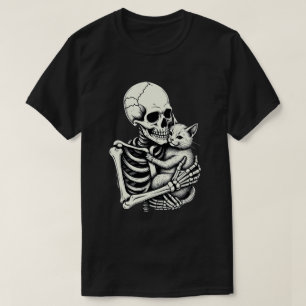 T-shirt Chat drôle de Halloween qui étreint un squelette p