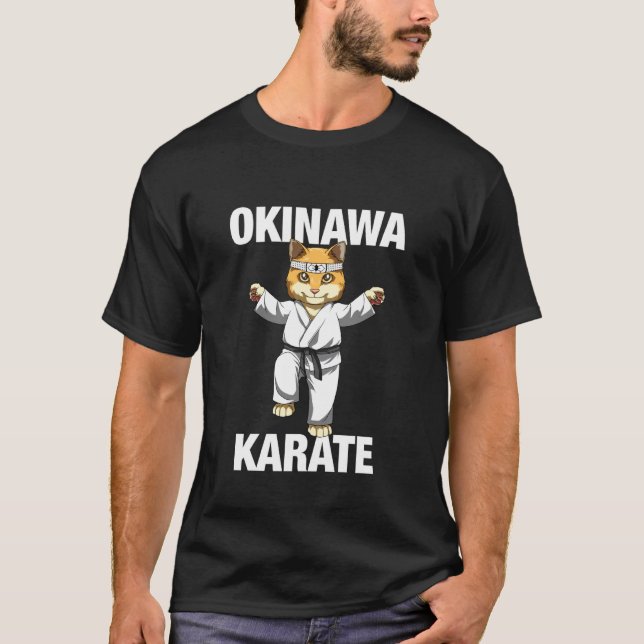 T-shirt Chat drôle de karaté Okinawa (Devant)