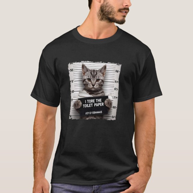 T-shirt Chat Drôle de Ligne de Prison de Chat a Déchiré le (Devant)