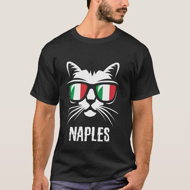 T-shirt Chat drôle de Naples Drapeau de l'Italie (Devant)