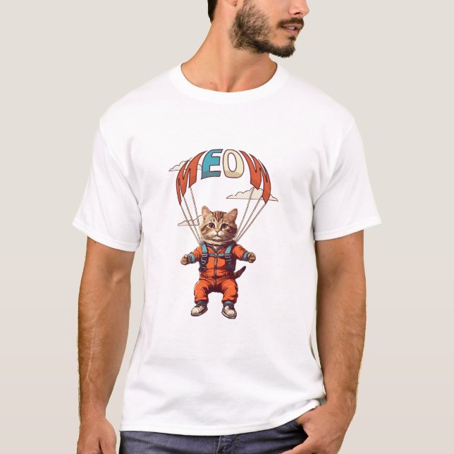 T-shirt Chat drôle de parachutisme (Devant)