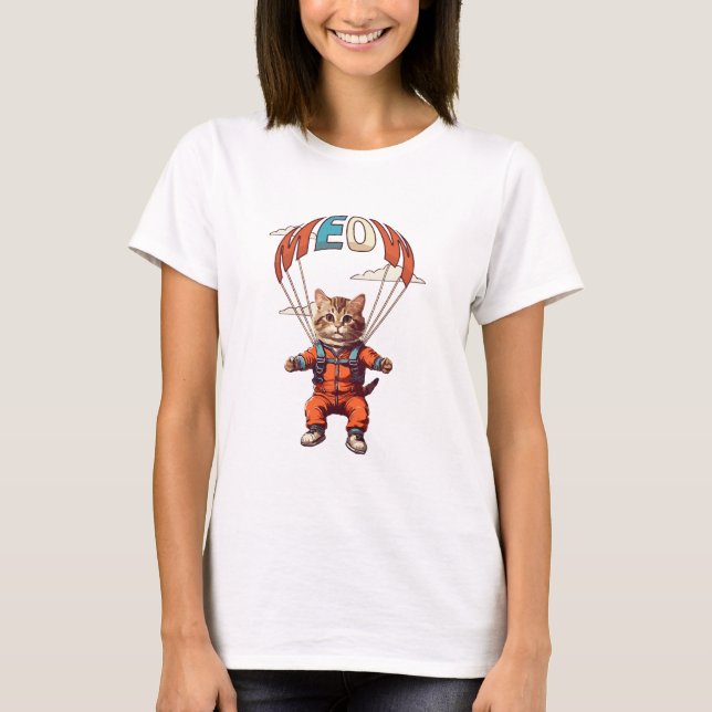 T-shirt Chat drôle de parachutisme (Devant)