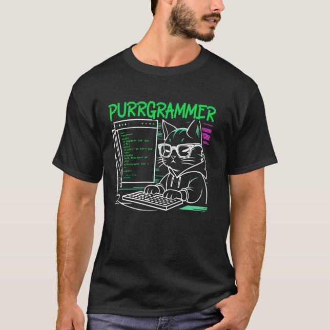 T-shirt Chat drôle de programmeur codeur programmation inf (Devant)