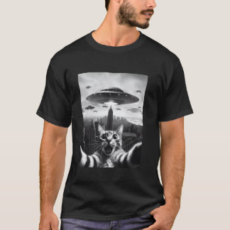 T-shirt Chat drôle de selfie avec des ovnis étrange selfie
