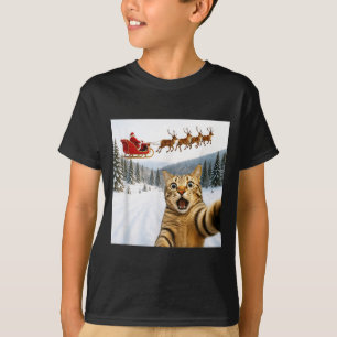 T-shirt Chat drôle de selfie avec le traîneau du Père Noël