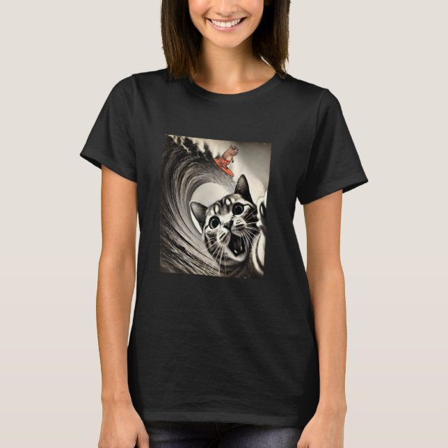 T-shirt Chat drôle de selfie raz-de-marée vague surfeur Ca (Devant)
