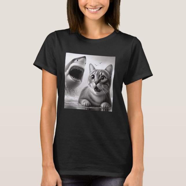 T-shirt Chat drôle de suspense contre requin - Kitty Fear  (Devant)