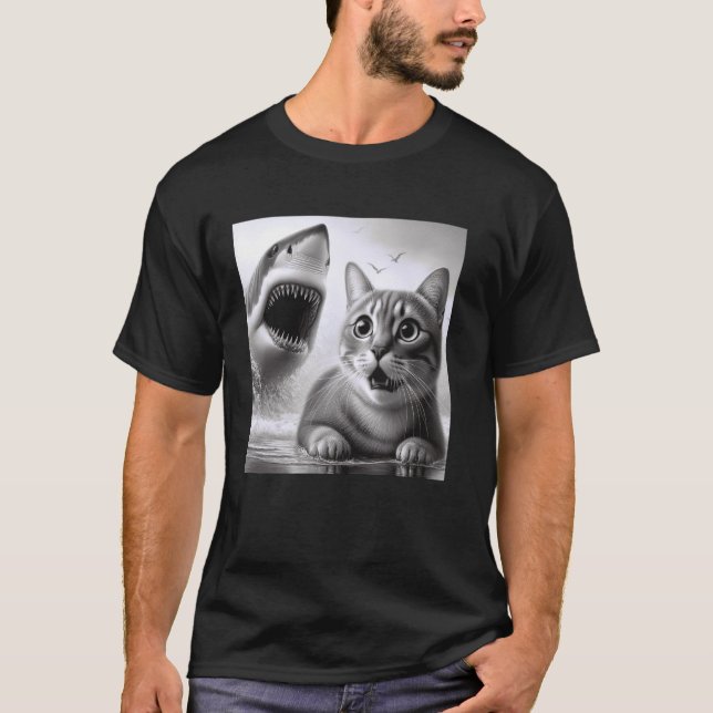 T-shirt Chat drôle de suspense contre requin - Kitty Fear  (Devant)