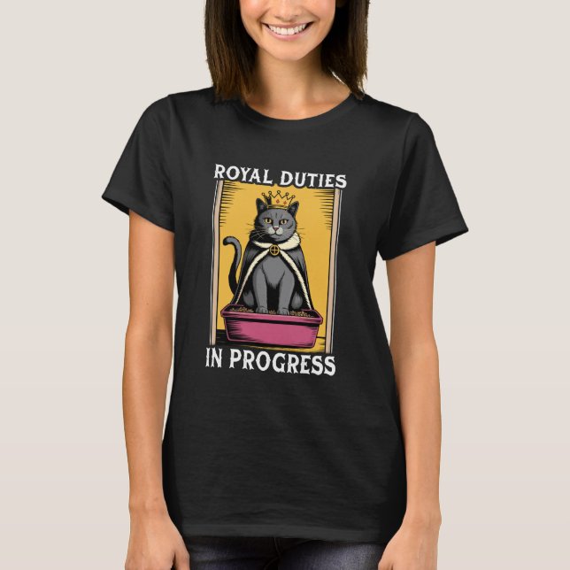 T-shirt Chat Drôle Devoirs Royaux En Cours Bac à Litière D (Devant)