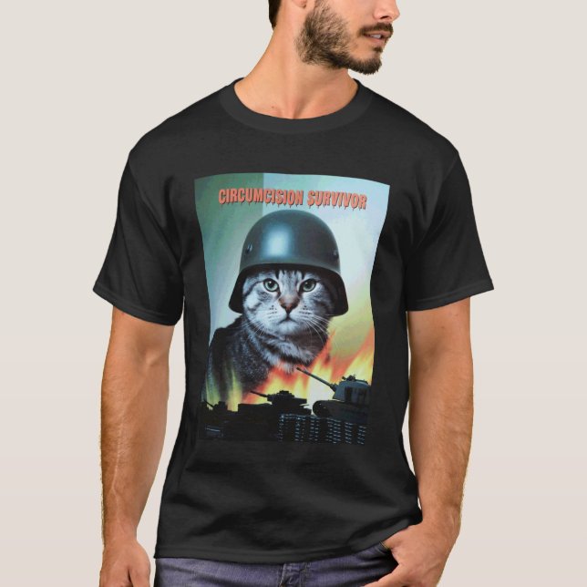T-shirt Chat drôle disant Survivant de circoncision Parodi (Devant)