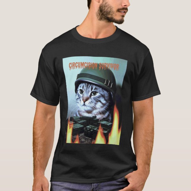 T-shirt Chat drôle disant Survivant de circoncision Parodi (Devant)