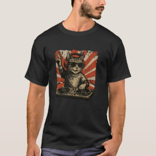 T-shirt Chat Drôle DJ Rétro Platine Tour Disco Danse Club 