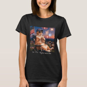 T-shirt Chat drôle du 4 juillet Feux d'artifice Légende de