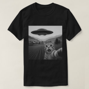 T-shirt Chat drôle en selfie avec UFO, vaisseau spatial ex