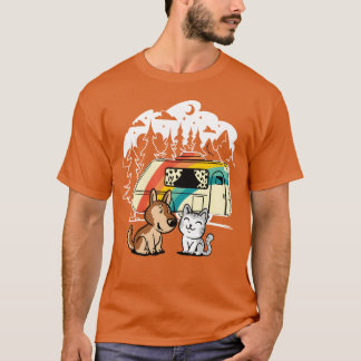 T-shirt Chat drôle et chien faisant du camping avec des am