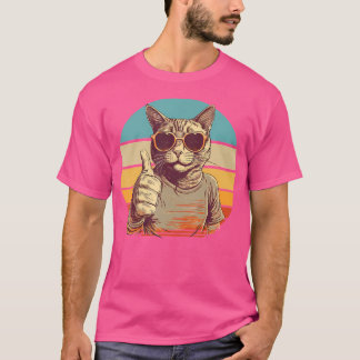T-shirt Chat Drôle Et Cool Avec Lunettes De Soleil Pouce E