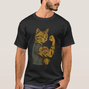 T-shirt Chat drôle et dur avec tatouage I Love DAD Cat Dad