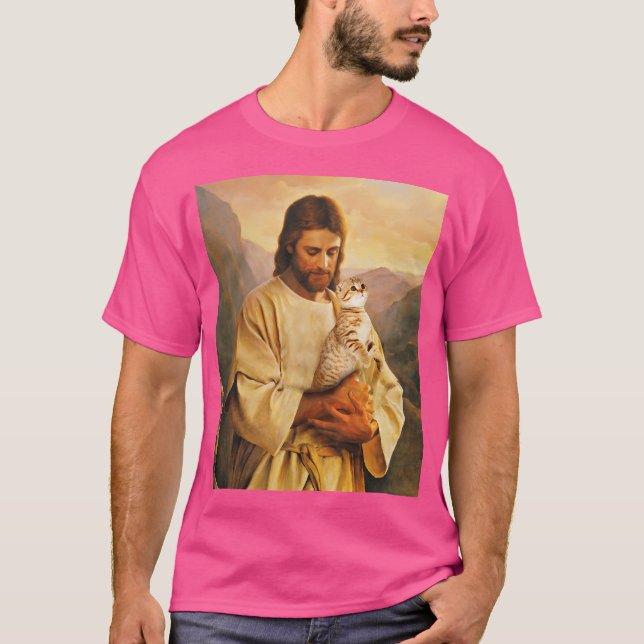 T-shirt Chat Drôle Et Lover Jésus (Devant)