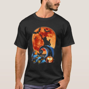T-shirt Chat Drôle Et Lune Halloween Costume Silhouette