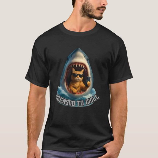 T-shirt Chat drôle et requin Mon tee Design chill de style (Devant)