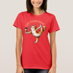 T-shirt Chat Drôle Faisant Du Yoga Et Du Café