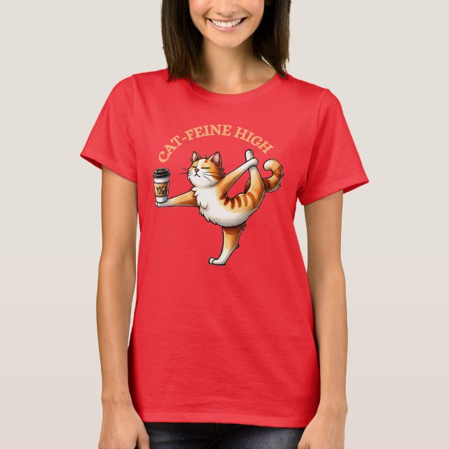 T-shirt Chat Drôle Faisant Du Yoga Et Du Café (Devant)