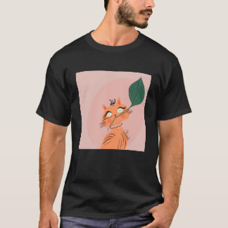 T-shirt Chat Drôle Feuille de Plante Dessin Animé