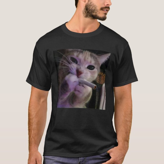 T-shirt Chat drôle fumant cigarette Kitty Gen Z Mème Chat  (Devant)